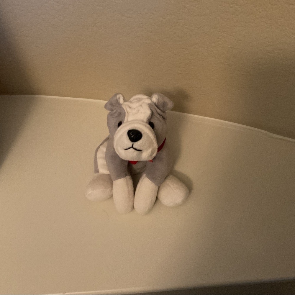 Gray and White Plush Dog Toy